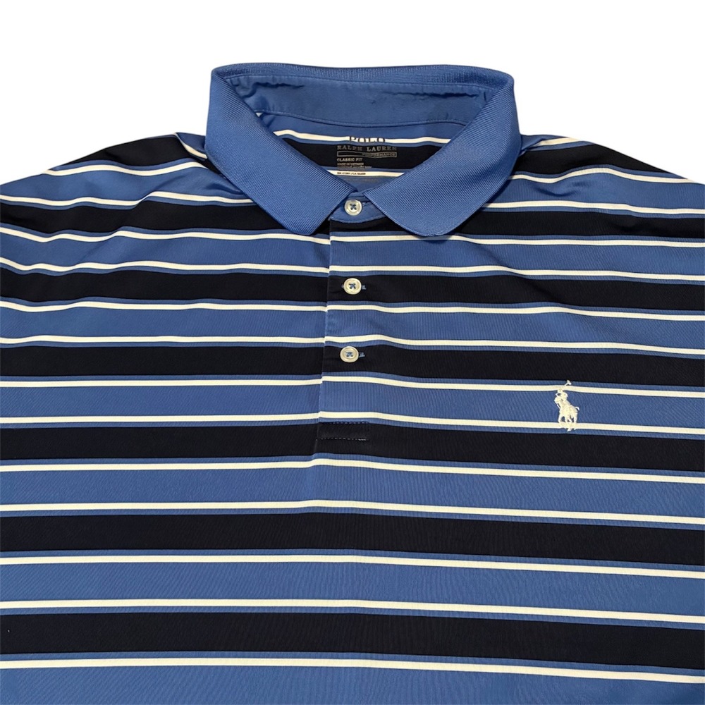Polo Ralph Lauren Mens Blue Striped Performance Classic Fit Polo Shirt XL